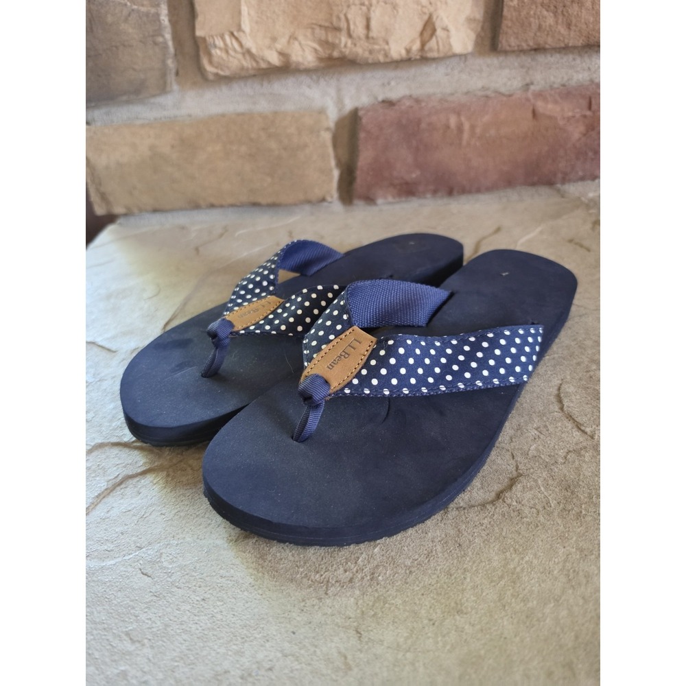 LL Bean Maine Isle Flip‎ Flops Womens Size 10 Nautical Polka Dot Sandals